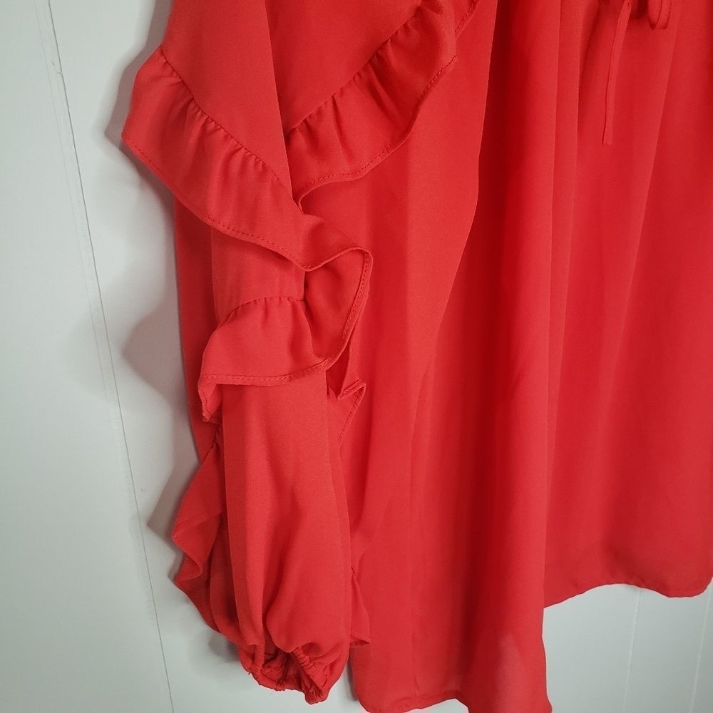 Cece Red Ruffle Sleeve Blouse Size Small - Picture 2 of 6